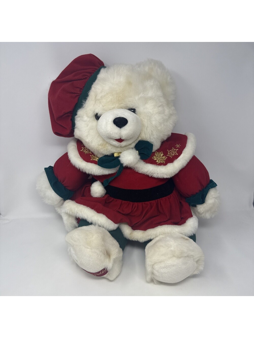 1995 WalMART CHRISTMAS Snowflake TEDDY BEAR White Girl 22" Red/green Outfit